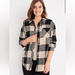 Maurices Cabin Plaid Boyfriend Button Down Shirt